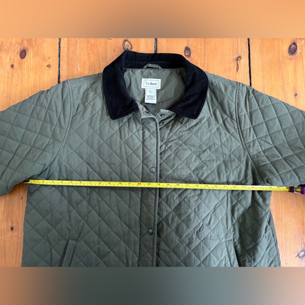 LL Bean Quilted Barn Coat Chore Coat Olive Khaki Green Black Corduroy, Size 3X - Picture 7 of 8